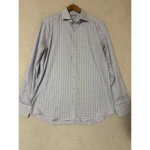 Twillory Dress Shirt Mens 16.5 34/35 White Purple Check Non Iron Slim LS